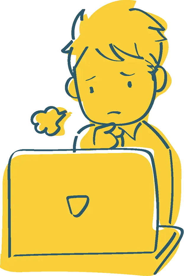 ホームページを見て悩んでいる人のイラスト